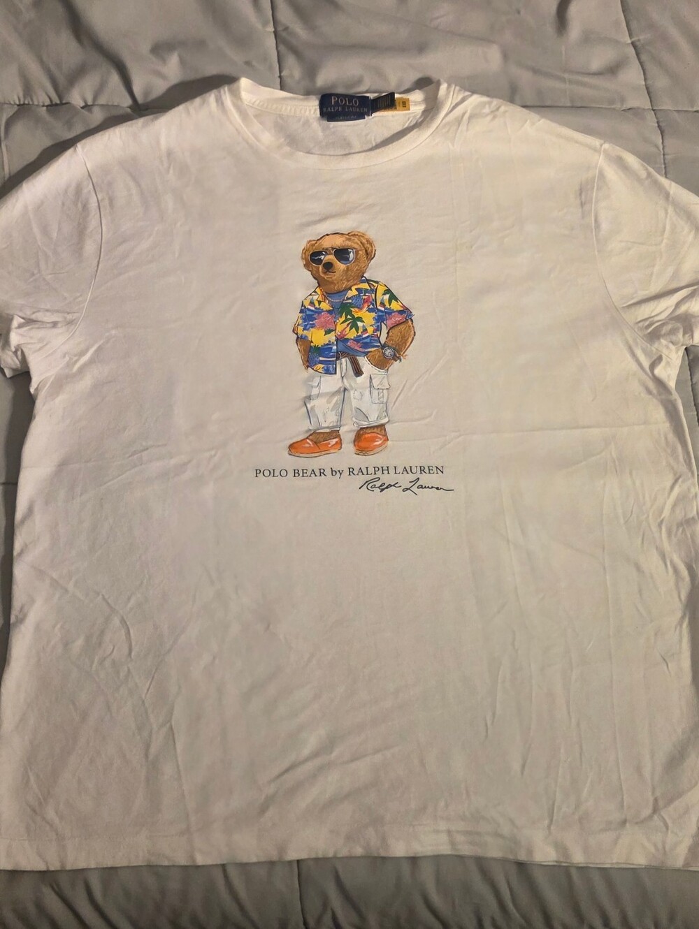 Polo by Ralph Lauren White Tee with Tropical Polo Bear Graphic